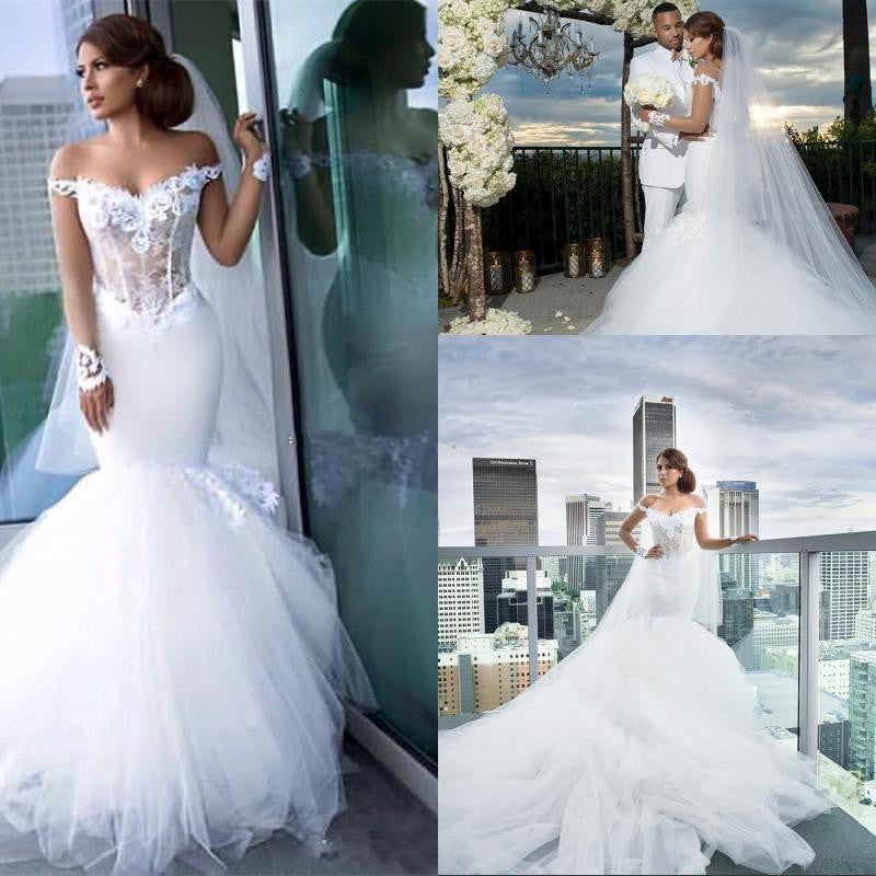 classic off the shoulder tulle mermaid appliques long sleeves wedding dress showprettydress 4 classic off the shoulder tulle mermaid appliques long sleeves wedding dress showprettydress 4