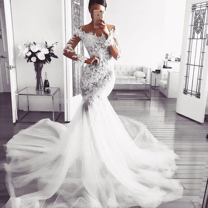 classic-off-the-shoulderwedding-dresses-long-sleevess-mermaid-lace-bridal-gowns-showprettydress-2 Classic Off the ShoulderWedding Dresses Long Sleevess Mermaid Lace Bridal Gowns - Image 2