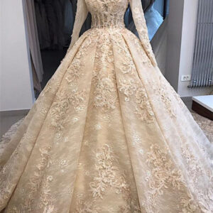 classic scoop long sleevess appliques ball gown wedding dresses showprettydress