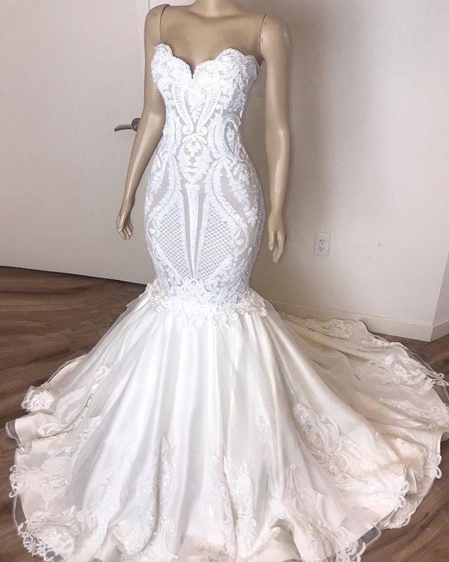 classic sleeveless sweetheart lace appliques mermaid slim bridal wedding dress showprettydress 3 classic sleeveless sweetheart lace appliques mermaid slim bridal wedding dress showprettydress 3
