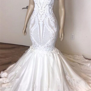 classic sleeveless sweetheart lace appliques mermaid slim bridal wedding dress showprettydress