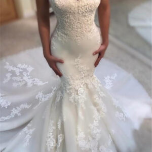 classic summer mermaid wedding dresses sweetheart neck appliques sleeveless bridal gowns showprettydress