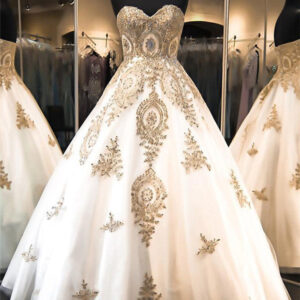 classic sweetheart gold lace wedding dresses sparkly ball gown bridal dress showprettydress