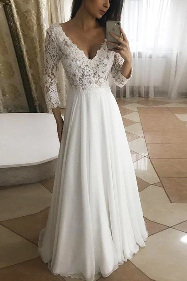 classic v neck lace wedding dress long sleevess garden bridal dress showprettydress classic v neck lace wedding dress long sleevess garden bridal dress showprettydress