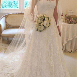 court train applique a line short sleeves square lace ribbon wedding dresses showprettydress