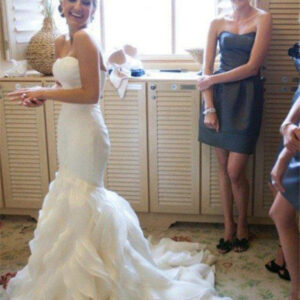 court train mermaid sleeveless sweetheart ruffless satin wedding dresses showprettydress