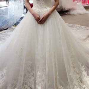 court train sleeveless tulle ball gown bateau applique wedding dresses showprettydress