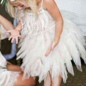 cute a line spaghetti straps feather tea length flower girl dresses showprettydress