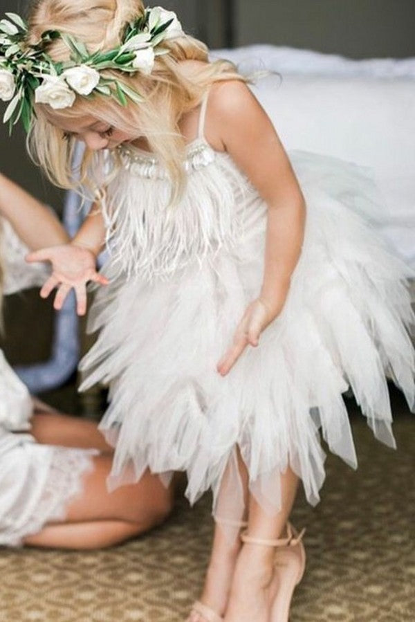 cute a line spaghetti straps feather tea length flower girl dresses showprettydress cute a line spaghetti straps feather tea length flower girl dresses showprettydress