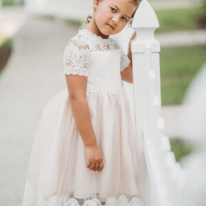 cute jewel neck short sleeves kids party flower girl dresses showprettydress