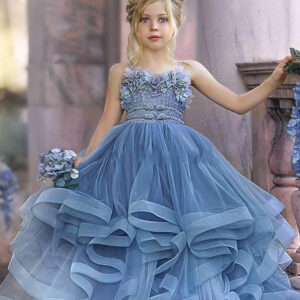 cute long dusty blue ball gown strapless princess flower girl dresses showprettydress