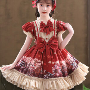 designed neckline tulle short sleeves short a line bows red kids party dresses showprettydress