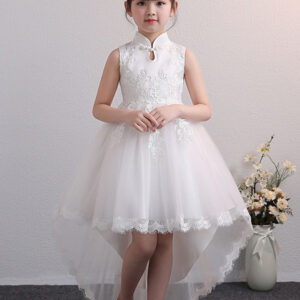 designed neckline tulle sleeveless short high low princess embroidered kids party dresses showprettydress