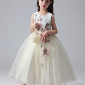 ecru white jewel neck princess dress beaded embroidered formal kids pageant dresses showprettydress