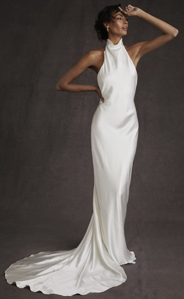 elegant-backless-high-neck-mermaid-wedding-dress-on-sale-showprettydress-2 Elegant Long High Neck Mermaid Backless Wedding Dress - Image 2