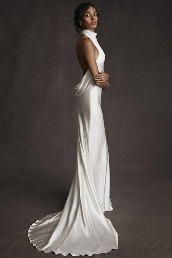 elegant-backless-high-neck-mermaid-wedding-dress-on-sale-showprettydress Elegant Long High Neck Mermaid Backless Wedding Dress