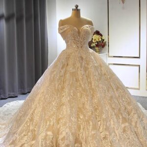 Elegant Long Ball Gown Off the shoulder Tulle Lace Wedding Dresses
