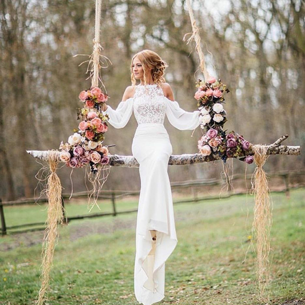elegant-long-mermaid-lace-chiffon-wedding-dress-with-sleeves-showprettydress-2 Elegant Long Mermaid Lace Chiffon Wedding Dress with Sleeves - Image 2