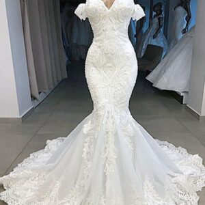 Elegant Long Mermaid Sweetheart Lace Wedding Dresses with Sleeves