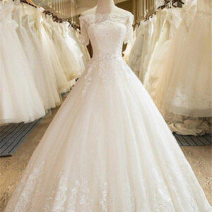 floor length applique ball gown off the shoulder lace tulle 12 sleeves wedding dresses showprettydress