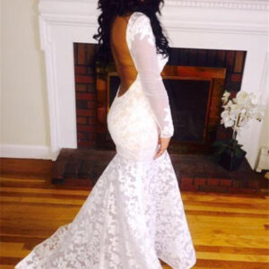floor length mermaid long sleevess scoop applique lace wedding dresses showprettydress