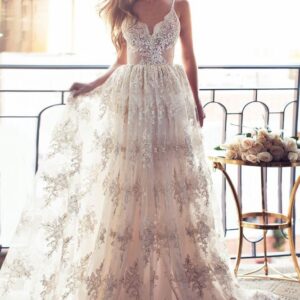 full lace open back wedding dresses modern spaghetti straps summer bridal gowns showprettydress