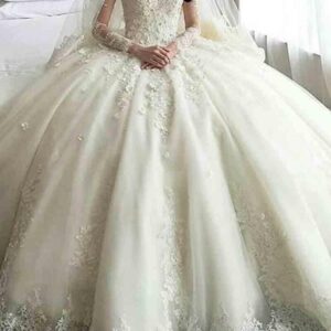Glamorous Long Ball Gown Lace Beaded Wedding Dresses with Sleeves