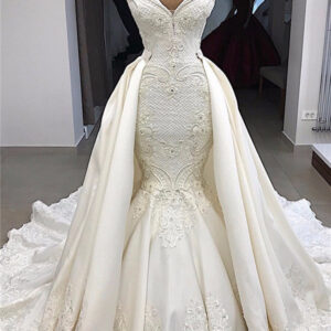 glamorous mermaid sleeveless lace wedding dress overskit showprettydress