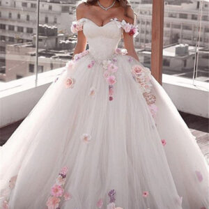 glamorous off the shoulder flower ball gown wedding dresses showprettydress