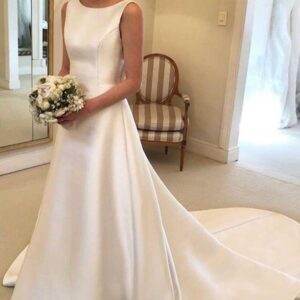 Gorgeous Long A-line Satin Backless Wedding Dresses