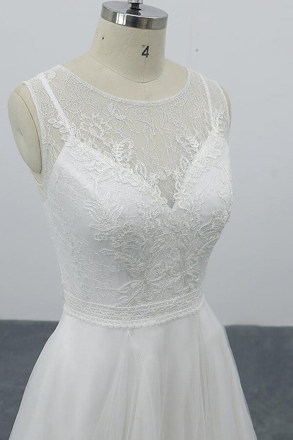 graceful-long-a-line-appliques-tulle-backless-wedding-dress-showprettydress-6 Graceful Long A-line Appliques Tulle Backless Wedding Dress - Image 6