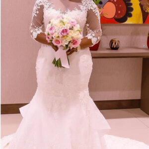 half sleeve scoop mermaid lace appliques sheer tulle new wedding dresses showprettydress