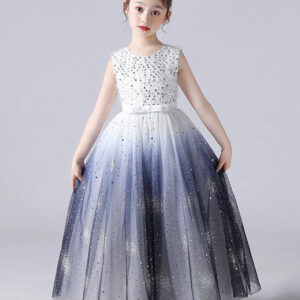 ink blue jewel neck sleeveless sequins kids social party dresses princess dress showprettydress