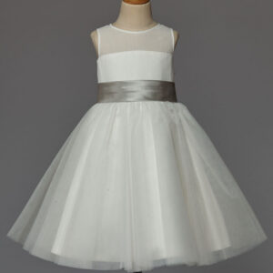 ivory flower girl dress with bow sash chiffon satin showprettydress