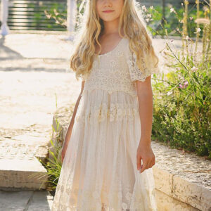 ivory jewel neck short sleeves lace formal kids pageant flower girl dresses showprettydress
