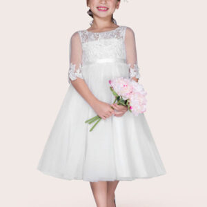 ivory jewel tulle neck tulle half sleeves a line lace kids party dresses showprettydress