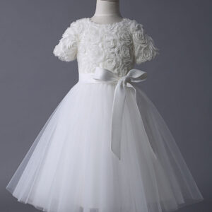 ivory lace tutu dress ribbon bow sash half sleeve short kids party dresses showprettydress