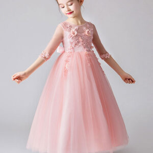 jewel neck half sleeves bows kids party dresses showprettydress