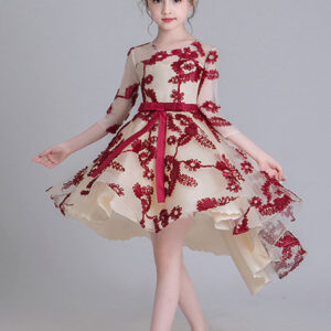 jewel neck half sleeves embroidered kids social party dresses showprettydress