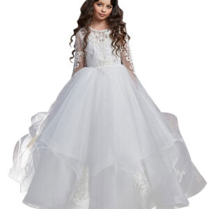 jewel neck lace long sleeves floor length princess embroidered kids party dresses showprettydress