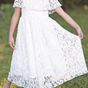 jewel neck lace short sleeves ankle length a line pleated pageant flower girl dresses showprettydress