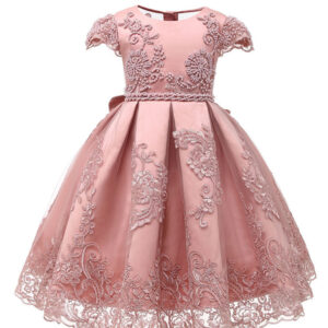 jewel neck lace short sleeves short kids social party princess dresses showprettydress