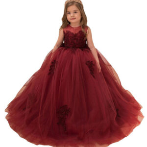 jewel neck lace sleeveless ankle length ball gown applique kids pageant flower girl dresses showprettydress