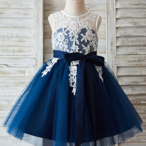 jewel neck lace sleeveless short princess sash kids party dresses showprettydress