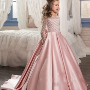 jewel neck long sleeves buttons formal kids pageant flower girl dresses showprettydress