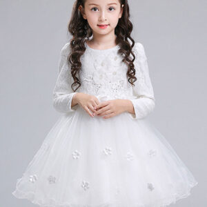 jewel neck long sleeves flowers formal kids pageant flower girl dresses showprettydress