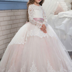 jewel neck long sleeves sash formal kids pageant flower girl dresses showprettydress