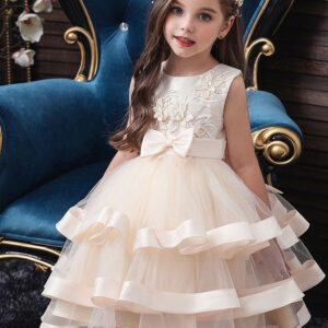 jewel neck polyester cotton sleeveless short princess bows formal kids pageant dress showprettydress