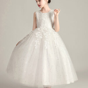 jewel neck polyester sleeveless ankle length ball gown bows kids party dresses showprettydress