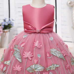 jewel neck polyester sleeveless polyester cotton tulle short a line embroidered kids party dresses showprettydress